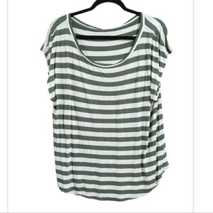 GAP Olive and White Striped Cap Sleeve Tee